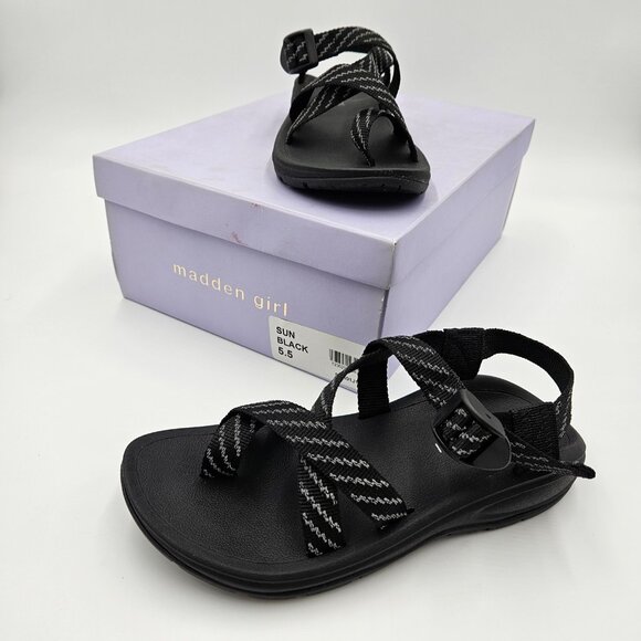 Madden Girl Sun Women's Sandal Adjustable Strap Black SUN01J1 Size 5.5 - Picture 1 of 15